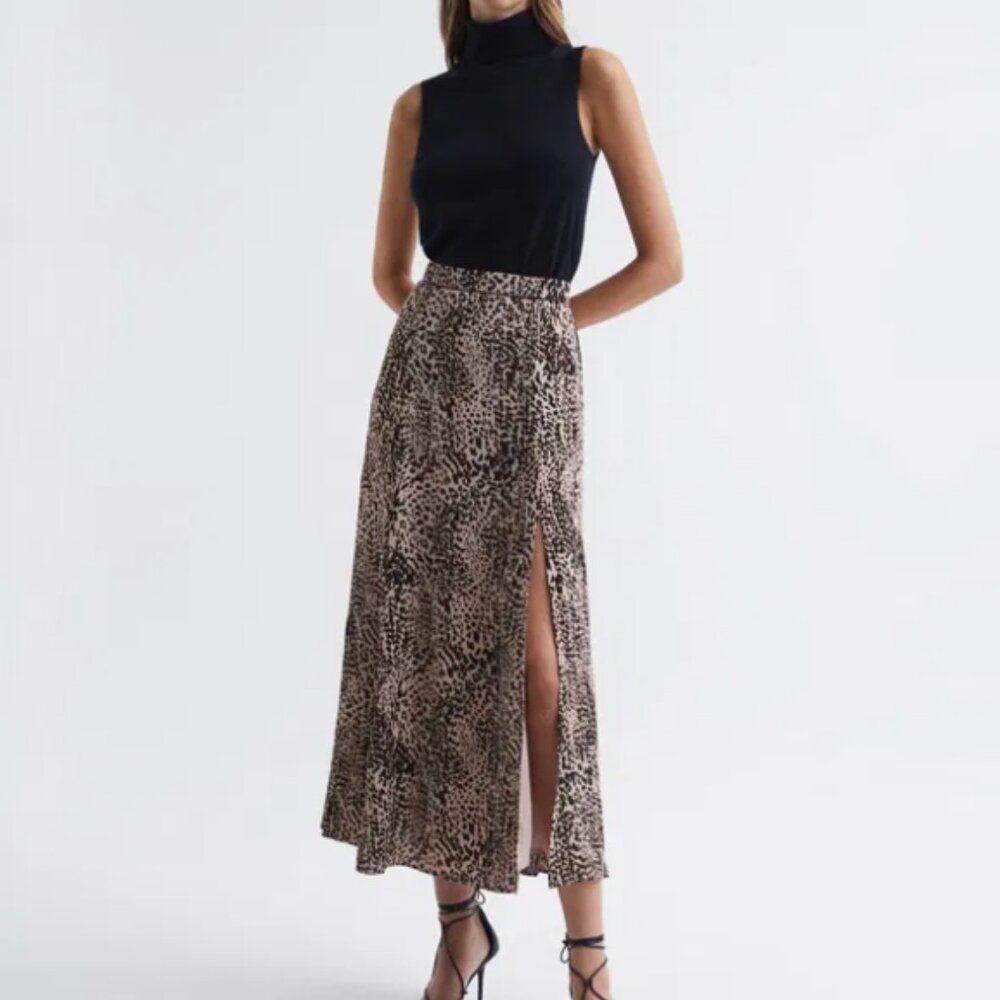 REISS Katya printed slip skirt in pink and black print Size 8 US